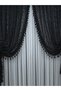 Black Tasseled Drawstring 2-Wing Background Curtain with Ivy Pattern and Tight Pleats - 4