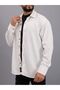 Men's Shirt Cotton Velvet Ribbed Soft Comfortable Long Sleeve White Men's Shirt - 5
