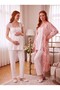New Season Ecru Powder Patterned Buttoned Special Design Lace Detailed Wide Strap 100% Cotton Maternity Pajama Set - 7