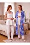 New Season Ecru Navy Blue Patterned Buttoned Special Design Lace Detailed Wide Strap 100% Cotton Maternity Pajama Set - 5