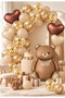 Sea Sand Caramel Teddy Bear Gold Deluxe 30 Piece Balloon Set Gold Sequin Chrome Gold Brown Beige Heart Bear Foil Birthday Baby Shower Party Decoration Photo Concept Balloons