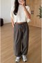 Women's Brown Plaid Elastic Waist Pants - 4