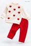 Baby Girl Heart Detailed Ruffle Sleeve 2-Piece Top and Bottom Set Seasonal - 3