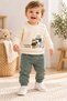 Baby boy fox bear hedgehog printed plush detailed sweatshirt tracksuit 2-piece set 3-6-9-12 months - 2
