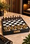 Premium Large Size Box Chess Set Wooden Chess with Black-Gold Metal Pieces, Gift Chess Set Dimensions: 36X36X6 cm - 5