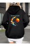 Unisex Solar System Solar System Double-Sided Printed Premium Hooded 2-Thread Oversize Sweatshirt - 3