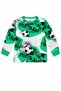 Boy's 100% Cotton Green White Color Football Patterned Long Sleeve Winter Interlock Pajama Set - 4