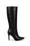 Zri̇nx-2004 Premium Black Wrinkled Patent Leather Pointed Toe Thin Heeled Women's Boots 9.5 cm - 2