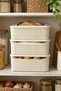 3-Piece XL Storage Container Set with Lid, Large Size Wicker Pattern Cream Bread Food Box - 3
