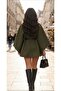Standard Size Premium Khaki Color Buttoned Belted Cashmere Cape Poncho /Blackbonds - 4