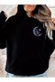 Unisex Moon and Astronaut Double-Sided Printed Premium Hooded 2-Yarn Oversize Sweatshirt - 2