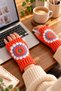 Women's Fingerless Knitted Gloves Handmade Floral Motif Coral Orange Winter Knitted Gloves - 5