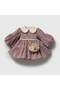 Baby Girl Plaid Lace Collar Burgundy Dress with Bag - 2