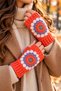 Women's Fingerless Knitted Gloves Handmade Floral Motif Coral Orange Winter Knitted Gloves