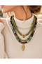 Women's Green Multi-Row Bead Necklace with Gold Leaf End and Stone Detailed Design - 2