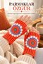 Women's Fingerless Knitted Gloves Handmade Floral Motif Coral Orange Winter Knitted Gloves - 3