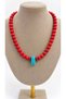 Natural Stone Look Necklace Red Beaded Turquoise Stone Detailed Handmade Necklace - 3