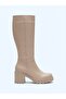 Zri̇nx-3013 Premium Beige Zippered Daily Women's Boots 6 cm - 2