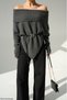 Women's Anthracite Madonna Collar Asymmetrical Cut Knitwear Sweater - 3