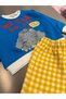 Children's Cotton Elephant Printed Blue Sweatshirt and Yellow Gingham Trousers Set - 4