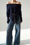Women's Navy Blue Madonna Collar Asymmetrical Cut Knitwear Sweater - 2