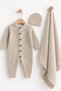 Baby Girl and Boy Knitted Button Detailed Hat and Knitwear Blanket Newborn Jumpsuit Set Gift Outfit - 2