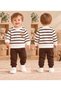 Baby Boy Striped Embossed Teddy Bear Embroidered Cotton Seasonal 2-Piece Top and Bottom Set - 4