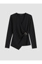 Two Mt Shop Quality Lcw Everyday Black Diver Fabric Plain Double Breasted Long Sleeve Women's Blouse - 5