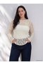 Alita City Farkıyla Lcw Curve Ecru Lace Patterned Oval Neck Long Sleeve Women's Blouse