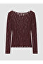 Two Mt Shop Quality Lcw Curve Mulberry Lace Patterned Oval Neck Long Sleeve Women's Blouse - 5
