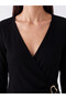 Two Mt Shop Quality Lcw Everyday Black Diver Fabric Plain Double Breasted Long Sleeve Women's Blouse - 3
