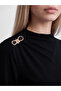 Alita City Lcw Vision Black Combed Cotton Straight Stand Collar Long Sleeve Women's Blouse with a Difference - 3