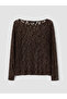Two Mt Shop Quality Lcw Curve Brown Lace Patterned Oval Neck Long Sleeve Women's Blouse - 3
