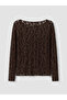 Two Mt Shop Quality Lcw Curve Brown Lace Patterned Oval Neck Long Sleeve Women's Blouse - 5