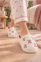 Candy Women's Ecru Cherry Detailed Plush Soft and Comfortable House Slippers with Noiseless Soles - 4