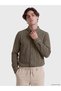 Ozmarka New Season Beige Slim Fit Striped Combed Cotton Men's Shirt