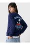 Ozmarka New Season Navy Blue Embroidered Oversize Women's Thick Sweatshirt