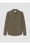 Ozmarka New Season Beige Slim Fit Striped Combed Cotton Men's Shirt - 5