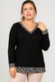 Plus Size V-Neck Long Sleeve Blouse with Zebra Trim - 2