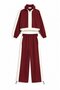 Burgundy Girls' Zipper Collar Crop Sweatshirt Striped Wide Leg Sweatpants Set 24945 - 4