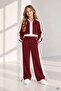 Burgundy Girls' Zipper Collar Crop Sweatshirt Striped Wide Leg Sweatpants Set 24945