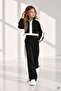 Black Girls' Zipper Collar Crop Sweatshirt Striped Wide Leg Sweatpants Set 24941 - 2