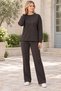 Women's Long Sleeve Off Shoulder Round Neck Woven Detail Lycra Pocket Slit Elegant Soft Textured Stylish Casual Brown Sweatshirt Pants Two Piece Set - 6