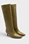 Women's Retro Short Heeled Boots - Green-Patent Leather