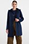 Snap Fastener and Stitching Detailed Detachable Hooded Coat Dark Blue 3191 - 2