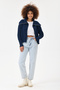 Navy Blue Wide Fit Turn-Down Collar Zippered Knitwear Cardigan