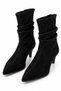 Women's Pointed Heeled Bellows Suede Boots Black1