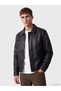 Black Regular Fit Shirt Collar Men's Leather Look Coat