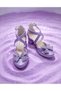 Lilac Front Bow-Knot Cross-Over Sand Glitter High-Heeled Evening Dress Shoes - 3