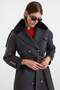 Removable Fur Metal Button Detailed Premium Fabric Coat Anthracite 3197 - 6